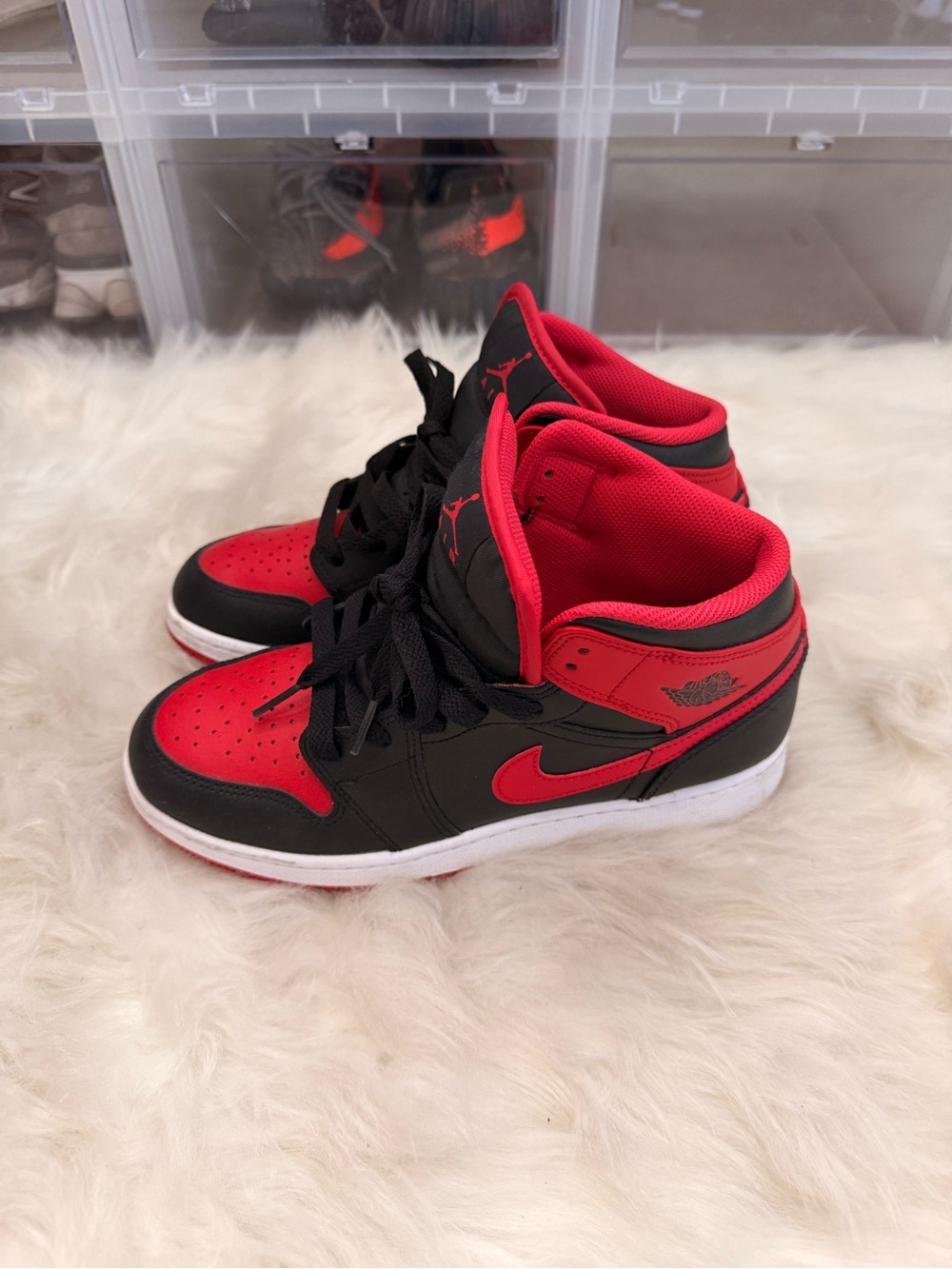 Jordan 1 Black and Red Mid-Top Sneakers